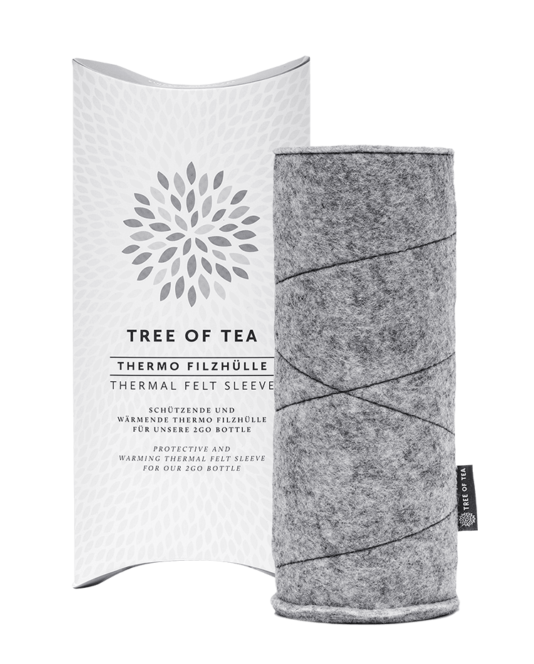 Die weiche Filzhülle in einer designten Tree of Tea-Hülle